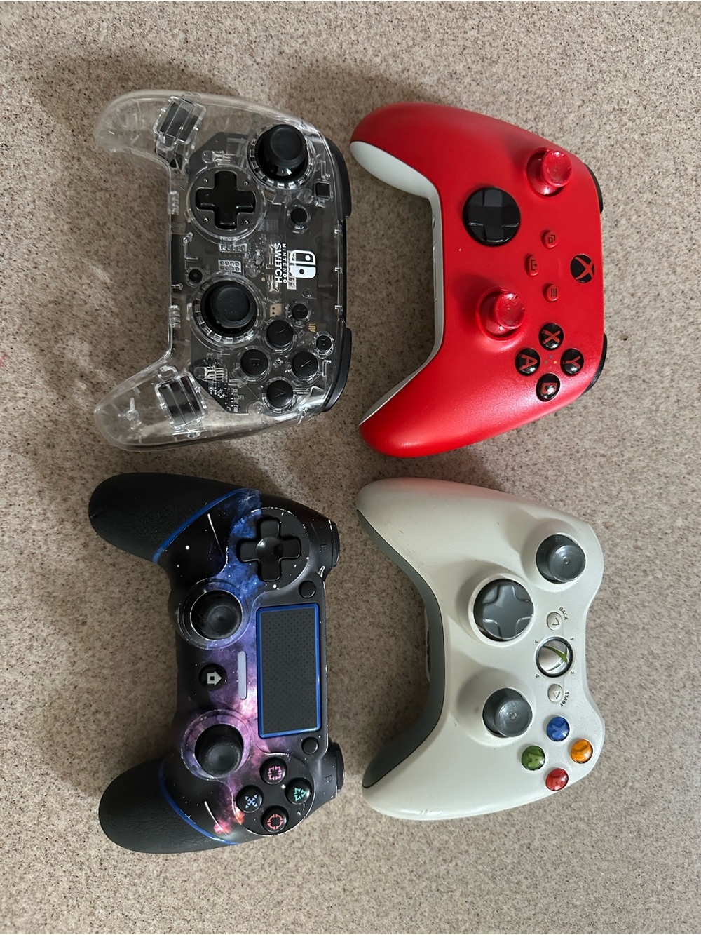 Assorted Video Game Controller Bundle - Red, Clear, Galaxy, White